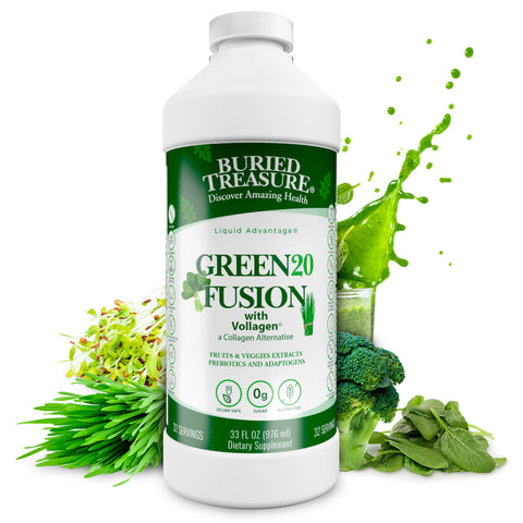 Green20 Fusion – Ready-to-Drink Green Superfood Blend with Spirulina, Kale, and Ginseng – Vegan, Non-GMO, Gluten-Free, 32 Servings