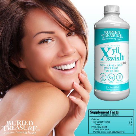 Xyli Swish All-Natural Mouth Rinse - Alcohol & Fluoride-Free with Xylitol, Aloe Vera, Purified Silver, Peppermint Oil - Safe to Swallow, Refreshing Taste - 16oz, 48 Servings