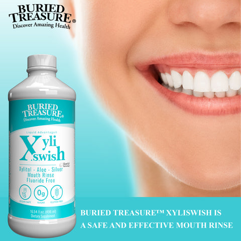 Xyli Swish All-Natural Mouth Rinse - Alcohol & Fluoride-Free with Xylitol, Aloe Vera, Purified Silver, Peppermint Oil - Safe to Swallow, Refreshing Taste - 16oz, 48 Servings