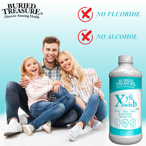 Xyli Swish All-Natural Mouth Rinse - Alcohol & Fluoride-Free with Xylitol, Aloe Vera, Purified Silver, Peppermint Oil - Safe to Swallow, Refreshing Taste - 16oz, 48 Servings