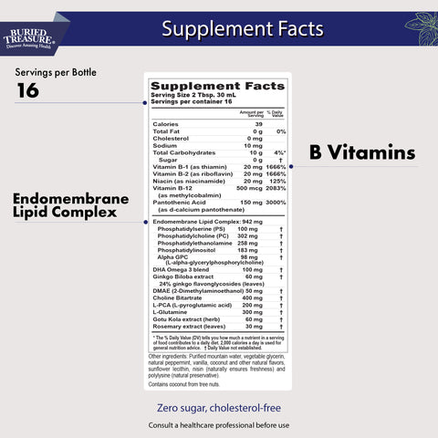 Neuro Nectar Liquid Brain Nutrition - Supports Cognitive Function, Mental Clarity, and Focus with B-Vitamins, DHA Omega 3, Ginkgo Biloba, and Herbal Extracts - 16 oz